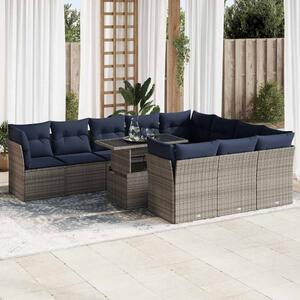 VidaXL 11 részes szürke polyrattan akácfa kerti ülőgarnitúra párnákkal