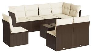 VidaXL 9-részes barna polyrattan kerti ülőgarnitúra párnákkal
