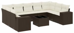 VidaXL 10 részes barna polyrattan kerti ülőgarnitúra párnákkal