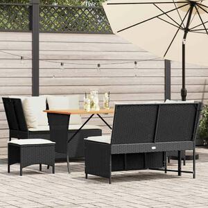 VidaXL 5 részes fekete polyrattan kerti kanapészett párnákkal