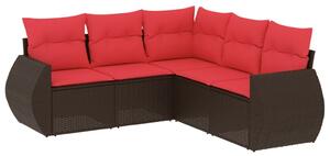 VidaXL 5 db barna polyrattan kerti kanapégarnitúra párnákkal