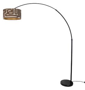 Fekete állólámpa barna és bézs csíkos lámpabúrával 50 cm - XXL