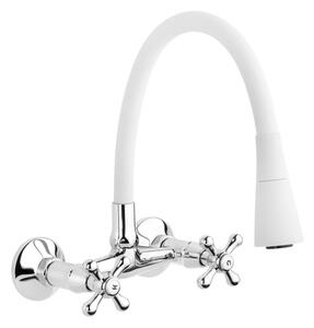 Invena Roma, falra szerelhető csaptelep rugalmas karral 150mm, fehér-króm, INV-BC-24-E2S-L