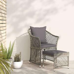 VidaXL Polyrattan Kerti Fotel Lábtartóval - Szürke