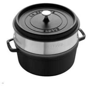 Staub La Cocotte Öntöttvas kerek Főzőedény Párolóval Ø 24cm 3,8L - Fekete