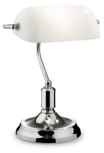 LAWYER Klasszikus asztali lámpa, banklámpa, króm, fehér