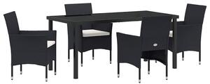 VidaXL Kert étkező szett párnával 5 pcs Fekete Poli rattan