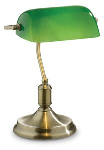 LAWYER Klasszikus asztali lámpa, baklámpa, patina, zöld búrával