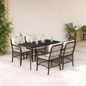 VidaXL 5-részes barna polyrattan kerti étkezőgarnitúra párnákkal