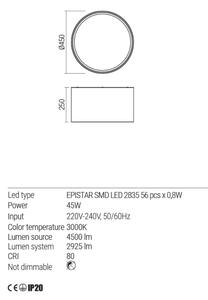 CYLINDER Modern LED mennyezeti lámpa, matt fekete/ fehér, 25x 45 cm