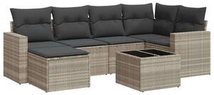 VidaXL 7 részes világosszürke polyrattan kerti ülőgarnitúra párnákkal
