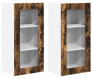VidaXL Fali üveges szekrény PORTO 2 pcs Füstölt tölgy 40 x 31 x 80 cm