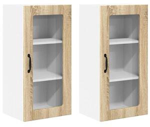 VidaXL Fali üveges szekrény PORTO 2 pcs Sonoma tölgy 40 x 31 x 80 cm