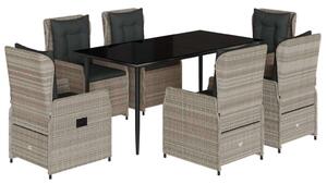 VidaXL 7 részes világosszürke polyrattan kerti étkezőszett párnával