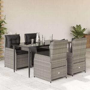 VidaXL 5részes világosszürke polyrattan kerti étkezőgarnitúra párnával