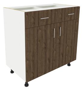 Benita 2 fiókos 2 ajtós Alsó konyhaszekrény Bronz Tölgy-Fehér 80x50x80 cm N