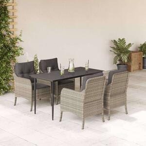 VidaXL 5részes világosszürke polyrattan kerti étkezőgarnitúra párnával