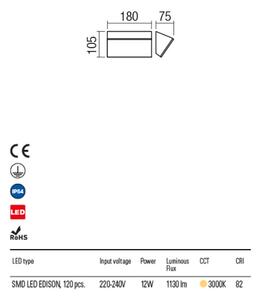 JAPO kültéri LED fali lámpa sötétbarna IP54 12W/3000K, 18x10 cm