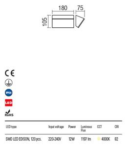 JAPO kültéri LED fali lámpa sötétbarna 18x10 cm, IP54 12W/4000K