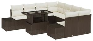 9 Darabos Kerti Sofa Szett Barna Rattan Tárolóval Négyzetes