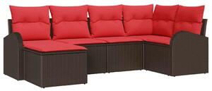 VidaXL Kanapé Szett párnával tárolóval 6 pcs Barna és Piros polirattan