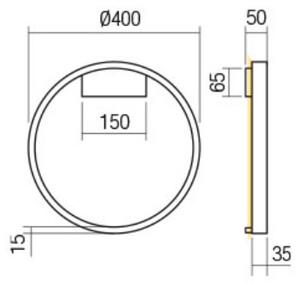 FEBE modern LED fali lámpa, kerek, indirekt, arany, 4000K, 40 cm