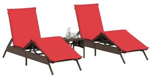 VidaXL Napozóágy Szett - 2 db, Barna Polyrattan