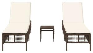 VidaXL Napozóágy Szett - 2 db, Barna Polyrattan