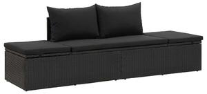 Vidaxl polyrattan napozóágy párnákkal, fekete