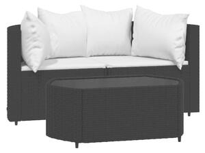 Polyrattan Kerti Ülőgarnitúra - 3 részes - Fekete