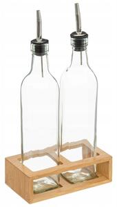 Olaj- és ecettartó üveg bambusz állványon GUSTO, 2x 480 ml