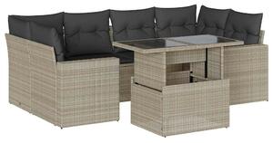 Polyrattan Kerti Ülőgarnitúra - 7 részes - Világosszürke