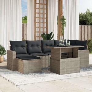 VidaXL Polyrattan Kerti Ülőgarnitúra - 7 részes, Világosszürke