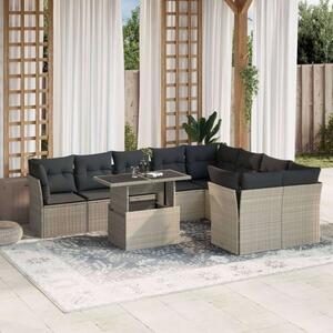 VidaXL 10 részes világosszürke polyrattan kerti ülőgarnitúra párnákkal