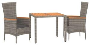 Polyrattan Kerti Étkezőgarnitúra - 3 részes - Szürke