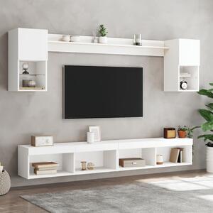 VidaXL 6 darab fehér szerelt fa fali TV-bútor LED-del