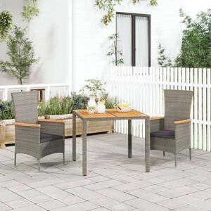 Polyrattan Kerti Étkezőgarnitúra - 3 részes - Szürke