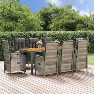 VidaXL 9 részes szürke polyrattan kerti étkezőgarnitúra párnával