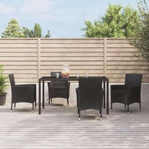 VidaXL Kerti Étkezőgarnitúra - 5 részes - Fekete Polyrattan
