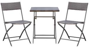 Asztali szett és 2 kerti szék, rattan, fekete, 60 x 60 x 72 cm