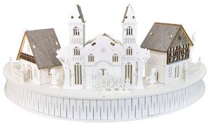 Fából készült LED dekoráció Falu templommal , 40 x17 x 20 cm, félkör alakú, félkör alakú