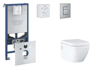 Grohe Rapid SLX - Készlet fali beépítéshez, WC, SoftClose ülőkével és Skate Cosmopolitan gombbal, csiszolt rozsdamentes acél SANI11BB2109