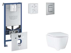 Grohe Rapid SLX - Készlet fali beépítéshez, WC, SoftClose ülőkével és Skate Cosmopolitan gombbal, csiszolt rozsdamentes acél SANI11BB2112