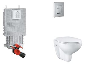 Grohe Uniset - Készlet fali beépítéshez, WC, SoftClose ülőkével és Skate Cosmopolitan gombbal, csiszolt rozsdamentes acél SANI15BB2103
