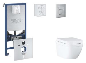 Grohe Rapid SLX - Készlet fali beépítéshez, WC, SoftClose ülőkével és Skate Cosmopolitan gombbal, Triple Vortex, csiszolt nemes acél SANI11BB2106