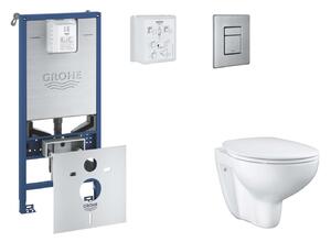 Grohe Rapid SLX - Készlet fali beépítéshez, WC, SoftClose ülőkével és Skate Cosmopolitan gombbal, csiszolt rozsdamentes acél SANI11BB2103