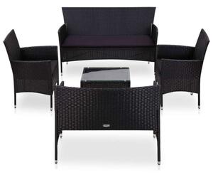 VidaXL 5 részes fekete polyrattan kerti bútorszett párnákkal