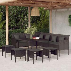 VidaXL 6-részes fekete polyrattan kerti étkezőgarnitúra párnákkal