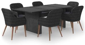 VidaXL 7 részes fekete polyrattan kerti étkezőgarnitúra