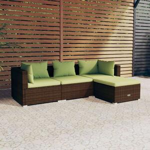 VidaXL 4-részes barna polyrattan kerti bútorszett párnákkal